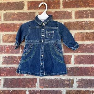 Baby Girl Tommy Hilfiger Long Sleeve Snap Button Denim Jean Dress Size 3-6 Month
